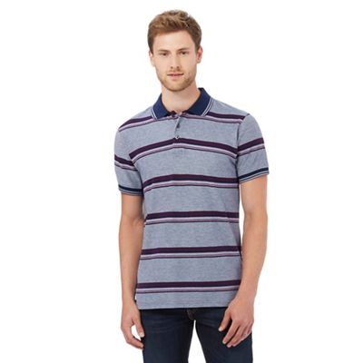 Mid blue birdseye stripe print tailored fit polo shirt